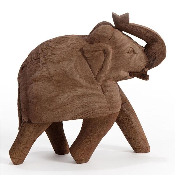 Willow & Silk Boho Tribal Wooden 18cm Brown Elephant/Animal Ornament