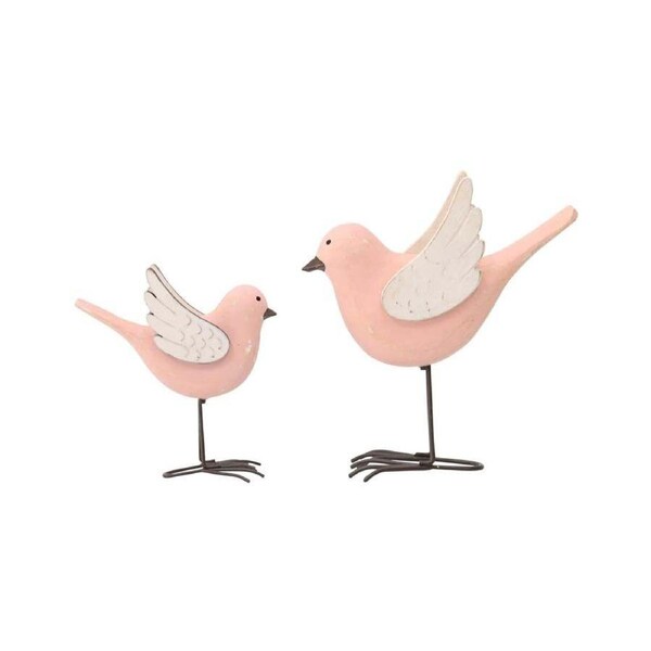 Willow & Silk Mum & Child Set of 2 Pink 13cm/10cm Birds Ornament