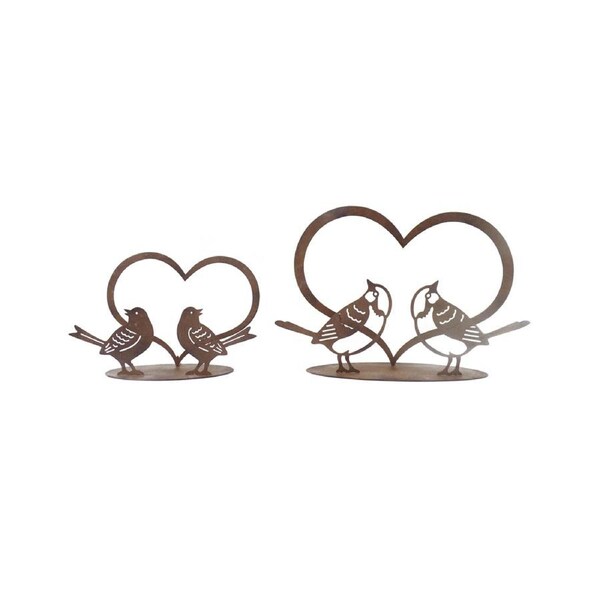 Set of 2 20cm/15cm Lovebirds In Heart Table Decor Rust