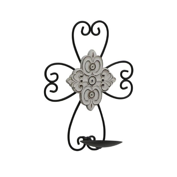 Willow & Silk Metal/MDF 33cm Fleur Cross Sconce Candle Holder/Wall Art
