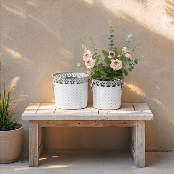 2x Willow & Silk Nested Round Garden Pot/Planter/Storage Buckets 32cm/27cm