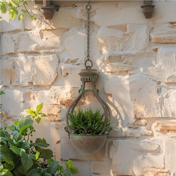 Willow & Silk Metal 57cm Hanging Antique Green Provence Classic Pot/Planter