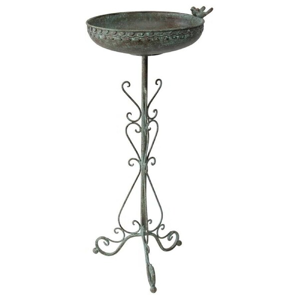 Willow & Silk French Round Standing Birdbath - Brushed Green