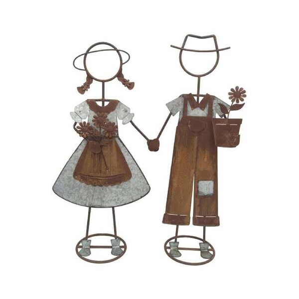 Willow & Silk Set of 2 Country Kids Holding Hands Garden Ornament