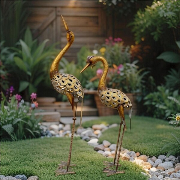 2x Willow & Silk Metal 114cm/92cm Garden Crane/Animal Figurine/Statue/Sculpture