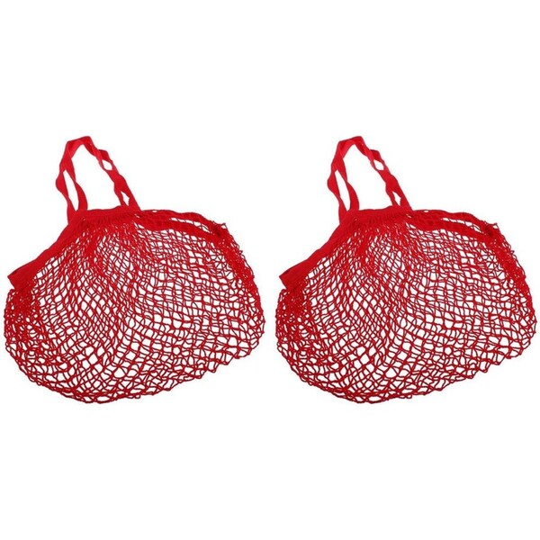 2PK Sachi Reusable Cotton String Shopping Bag/Storage Long Handle Handbag Red