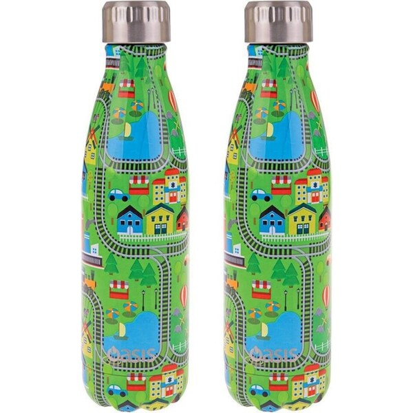 2PK Oasis 500ml Stainless Steel Double Wall Insulated Drink/Water Bottle City