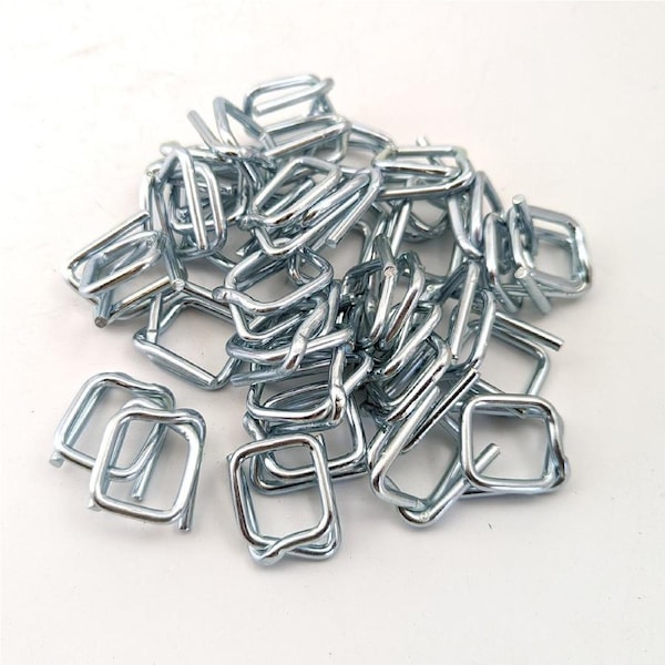 100x Metal Clips for Heavy Duty Soft PE Strap Width 19mm for Cargo Strapping Logistics Transport Packing Warehouse Packaging