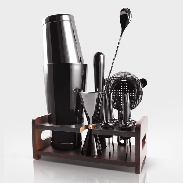 ACA Cocktail Shaker Set Stainless Steel Bartender Kit 10pcs Martini Strainer Maker Black Plated Halloween Gift Delivery