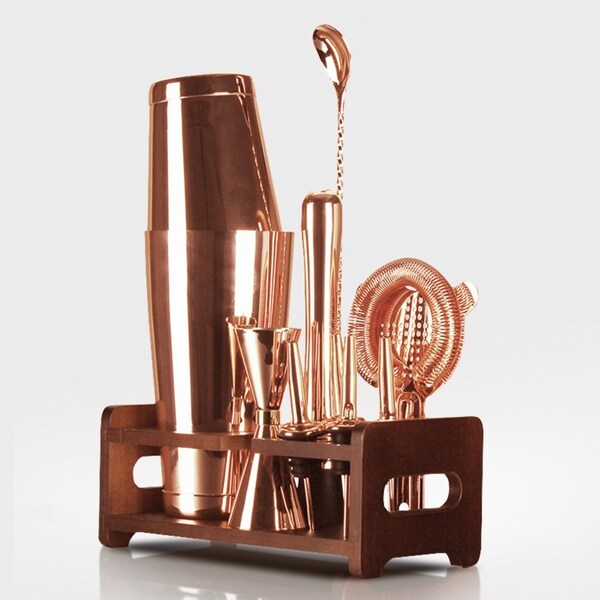 ACA 10Pcs Stainless Steel Cocktail Shaker Set Barware Kit With Wooden Rack Cooper Plated Halloween Gift Delivery