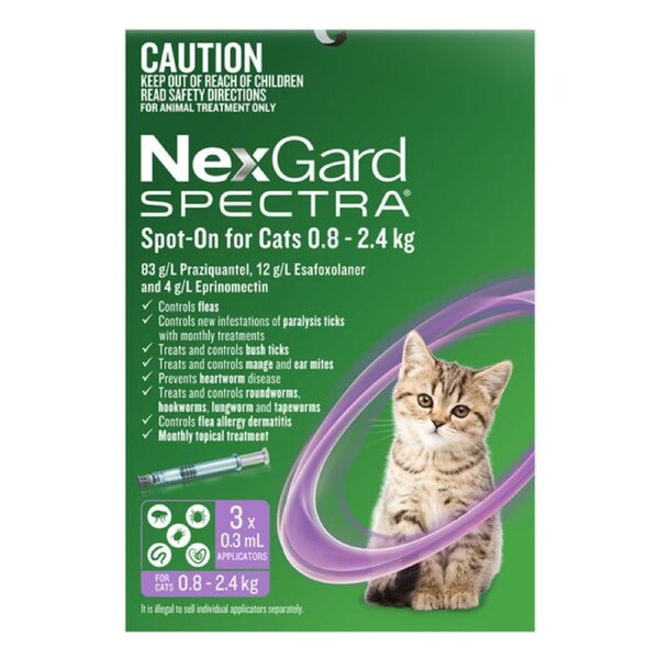 Nexgard Spectra for Kittens and Small Cats 0.8 to 2.4 Kg (Purple) 3 Pipettes