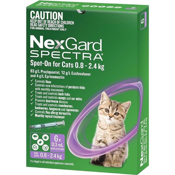 Nexgard Spectra for Kittens and Small Cats 0.8 to 2.4 Kg (Purple) 12 Pipettes