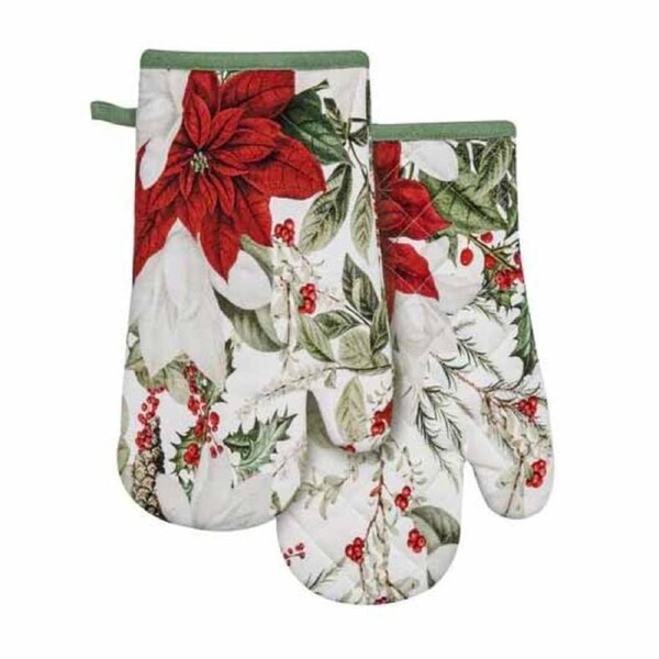Ladelle Kitchen Oven Gloves Poinsettia Set of 2 Padded