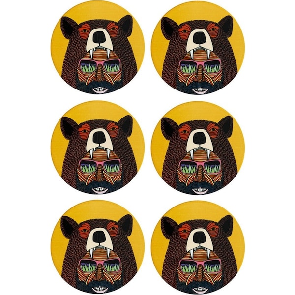 6x Maxwell & Williams Mulga The Artist 10.5cm Round Ceramic Cup Coaster Bear Man