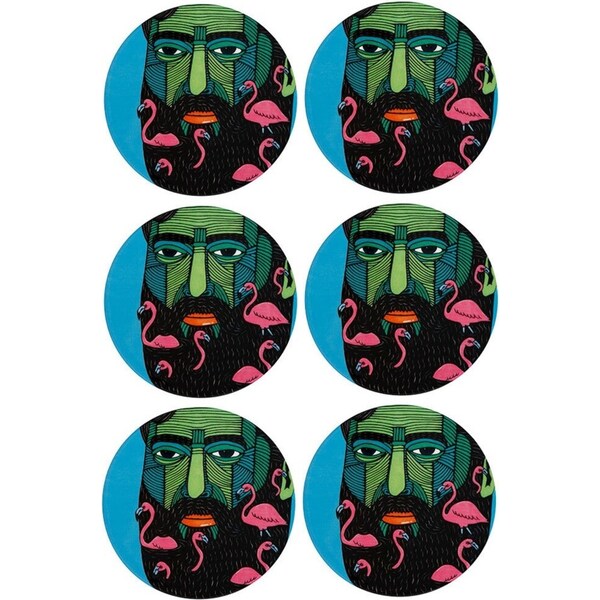 6x Maxwell & Williams Mulga Artist 10.5cm Round Ceramic Cup Coaster Flamingo Man