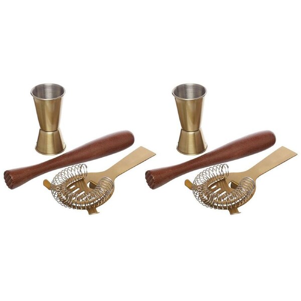 2x 3pc Barcraft Cocktail Drinks Maker Tool/Accessory Set Jigger/Muddler/Strainer