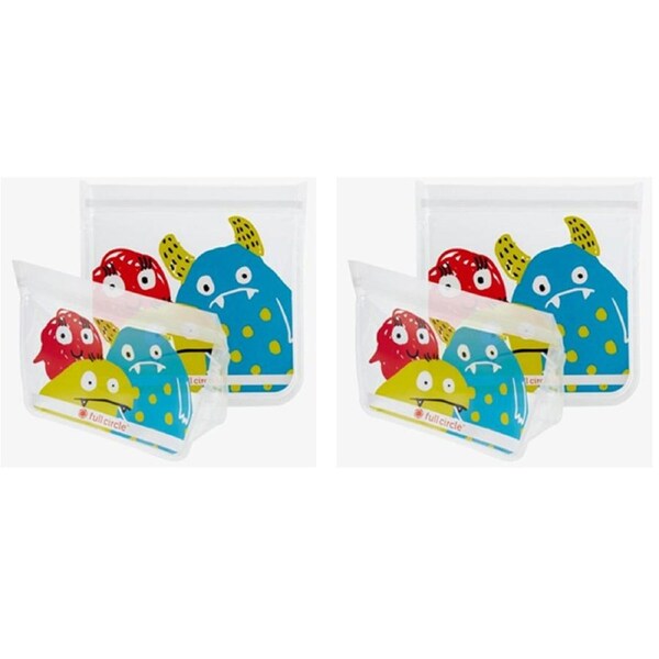 4pc Full Circle Kids School Reusable BPA Free Snack/Food & Sandwich Bags Monster