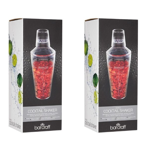2x Barcraft 700ml Acrylic Cocktail/Martini Drink Maker Shaker w/Recipe Markings