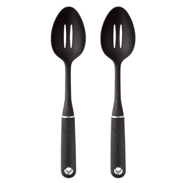 2x MasterCraft Soft Grip Nylon Slotted Spoon w/ Hole Kitchen Cooking Utensils BK