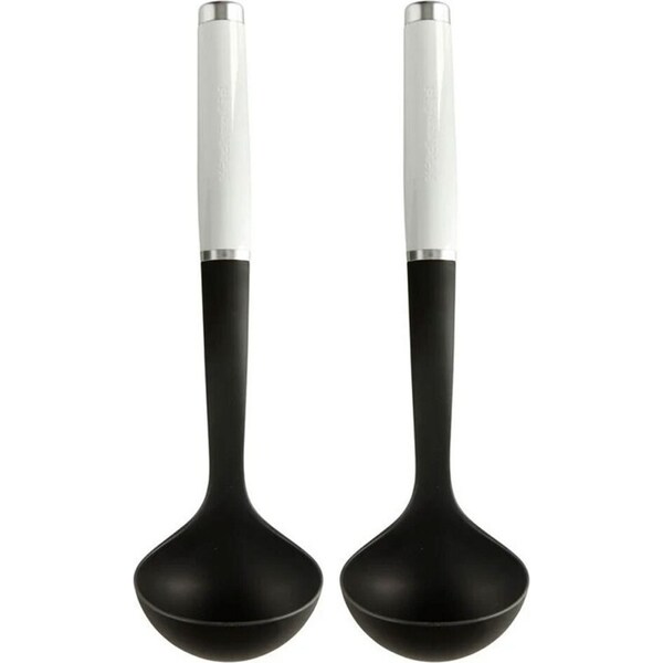2PK Kitchen Aid Classic Nylon Soup 30cm Ladle Kitchen Cooking Utensil White/BLK