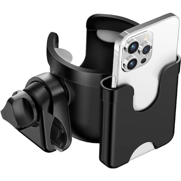 Stroller Cup Holder with Phone Holder, Universal Bottle Holder for Wheelchair, Walker, Bike, Scooter, Stroller Phone Holder