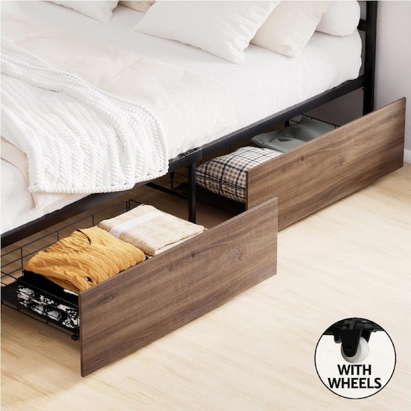 2x Artiss Bed Frame Storage Drawers Trundle Black