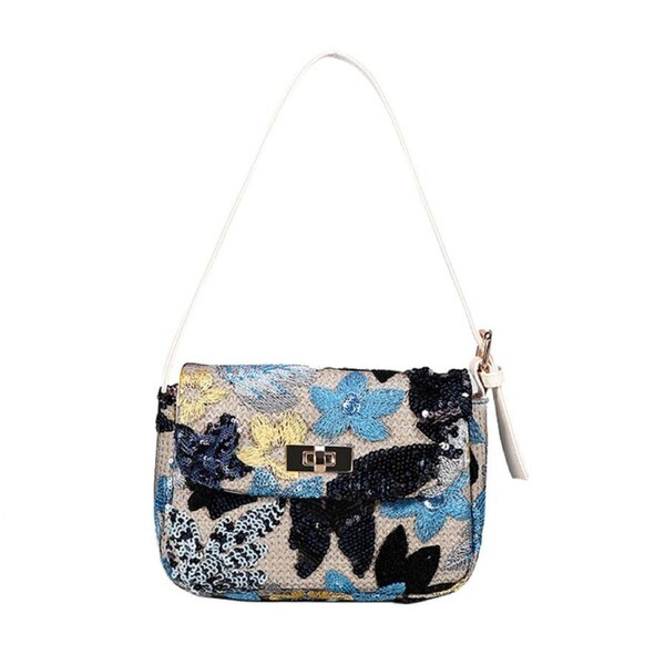 Nevenka Womens Premium Shoulder Bag Embroidery Sequin Craft Purse-XXF-Navy Blue