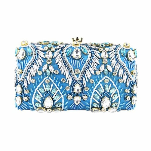 Nevenka Vintage Beaded Clutch Evening Bags Flapper Handbag Clutch for Women-Blue