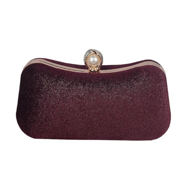 Nevenka Velvet Evening Bags for Women With Flower Rhinestone Pearl for Party Wedding-WineRed