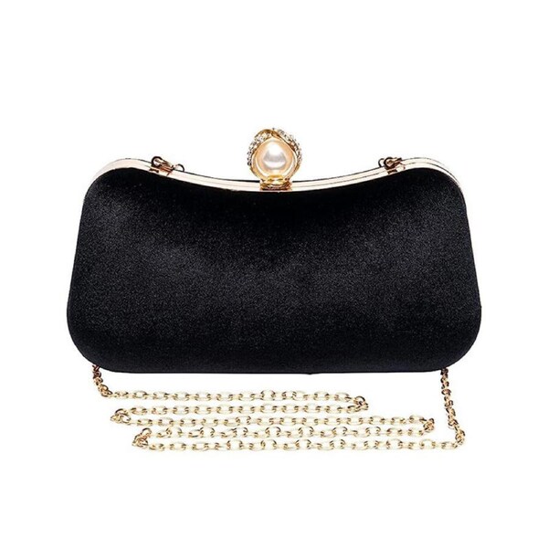 Nevenka Velvet Evening Bags for Women With Flower Rhinestone Pearl for Party Wedding-Black