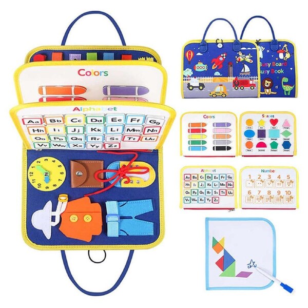 Nevenka Busy Board Educational Sensory Toys Toddler for 3-6 Year Old Boys Girls-Blue