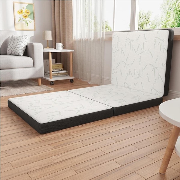 Advwin Foldable Mattress Trifold Portable Floor Foam Pad Camping Cushion Bamboo Fabric 184*70