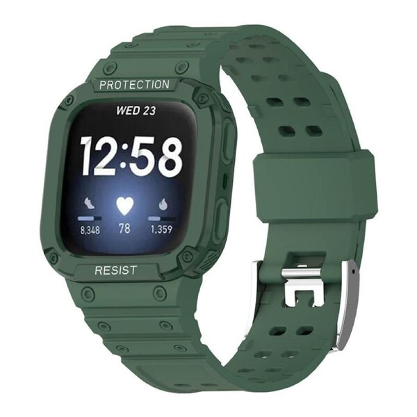 Catzon Watch Band with Protective Frame Uni-body Shockproof TPU Strap For Fitbit Versa 2/3 Versa Lite/Sense-Green