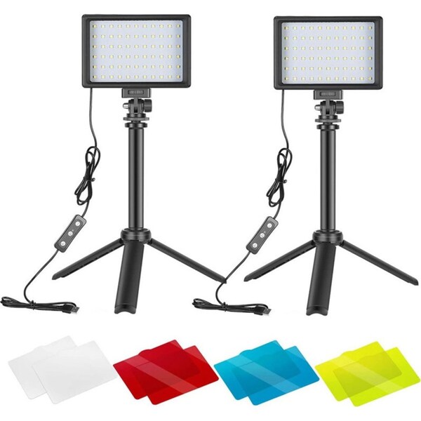 Catzon 2-Pack Dimmable 5600K USB LED Video Light with Adjustable Tripod Stand and Color Filters-40CM
