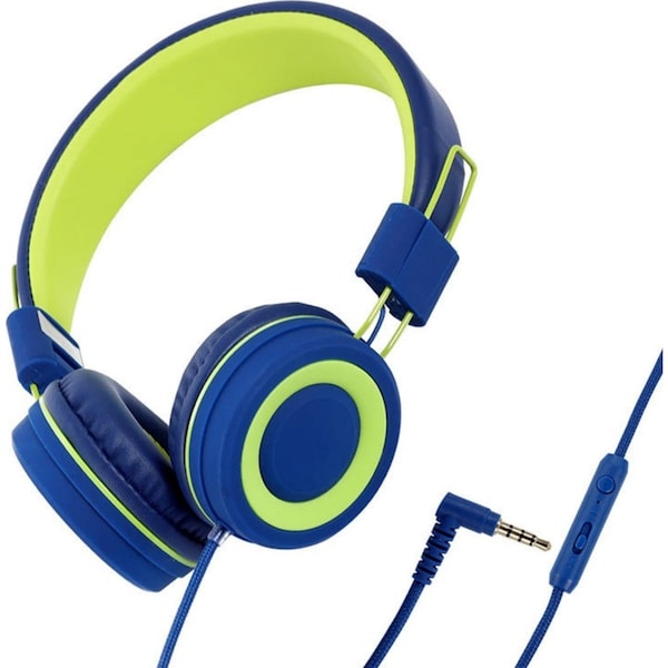 Catzon Kids Headphones Adjustable Headband Foldable for Study Tablet-Blue Green