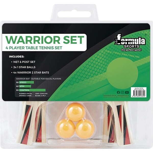 Formula Sports Table Tennis/Ping Pong Warrior 4 Player Set Game w/ Bats/Balls