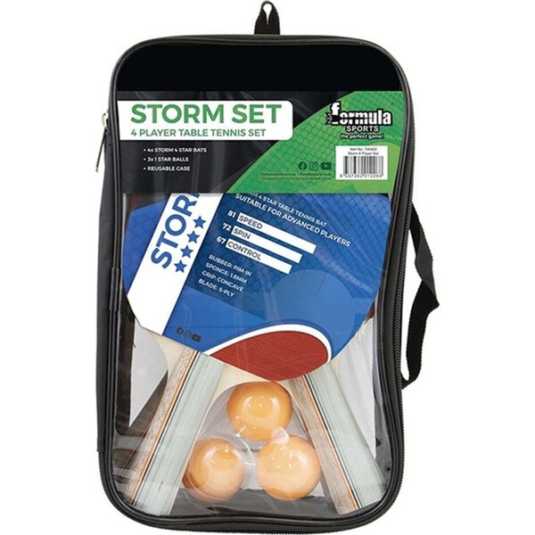 Formula Sports Table Tennis/Ping Pong Storm 4 Player Set Game w/ Bats/Balls/Case