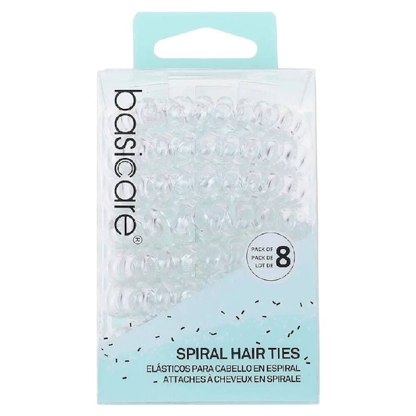 Basicare Clear Spiral Hair Elastic 8 Pack No Damage Strong Hold Bands