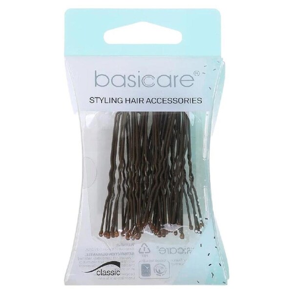 Basicare Brown Hair Pins Medium 5cm 30 Pack Secure Hold Ball Tip