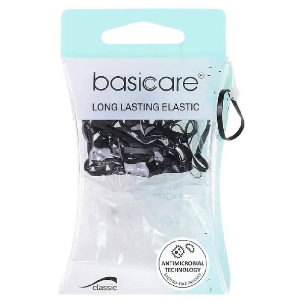 Basicare Antimicrobial Snagless Elastic Hair Bands Black Clear 50 Pack