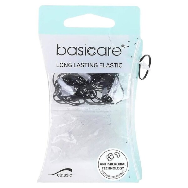 Basicare Antimicrobial Snagless Elastic Hair Bands 100 Pack Black and Clear