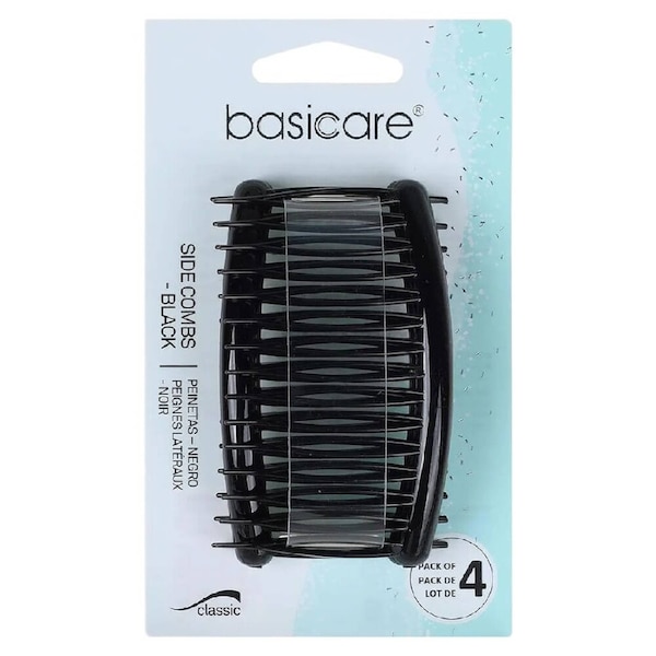 Basicare Side Comb Four Pack Black Strong Hold Durable Hair Styling Combs