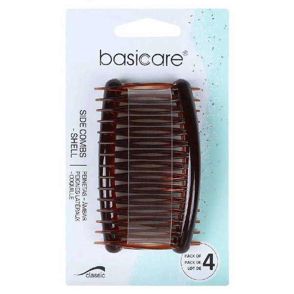 Basicare Side Comb Four Pack Brown Hair Styling Clips Strong Hold