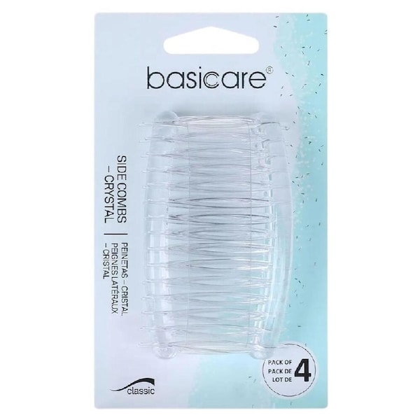 Basicare Side Comb Four Pack Clear Hair Styling Clips Secure Hold