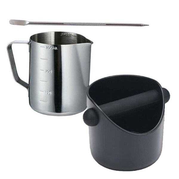 Coffee Knock Box Espresso Grinds Waste Container Tamper Bin Black&350ML Pitcher