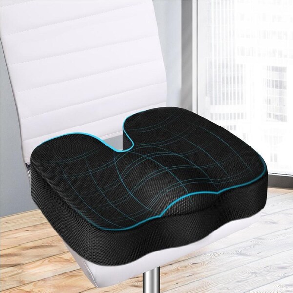 STARRY EUCALYPT Seat Cushion Memory Foam Pillow Pad Car Office Back Pain Relief Mesh Black