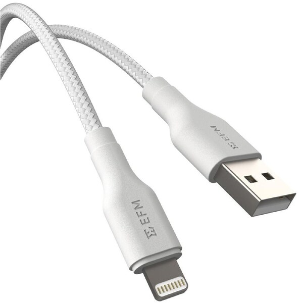 EFM USB-A to Lightning MFI-Certified 2m Braided Charging Cable For iPhone WHT