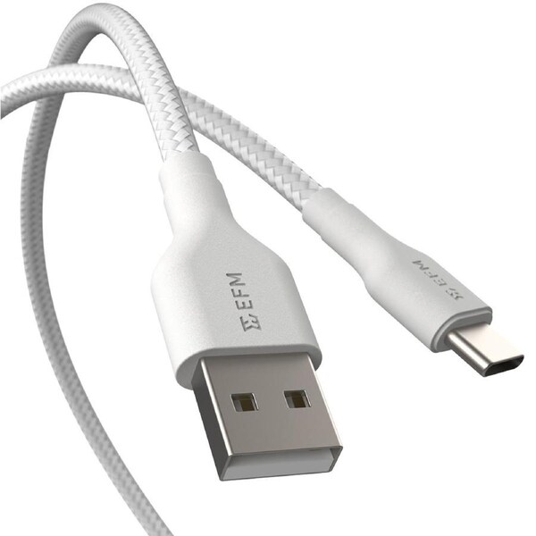 EFM USB-A to USB-C 1m Braided Power & Data Cable For iPhone/Galaxy S20 White