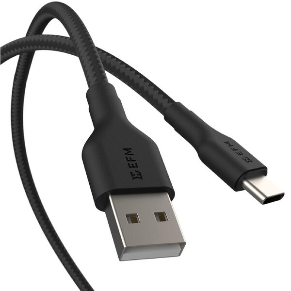 EFM USB-A to USB-C 2m Braided Power & Data Cable For iPhone/Galaxy S20 Black