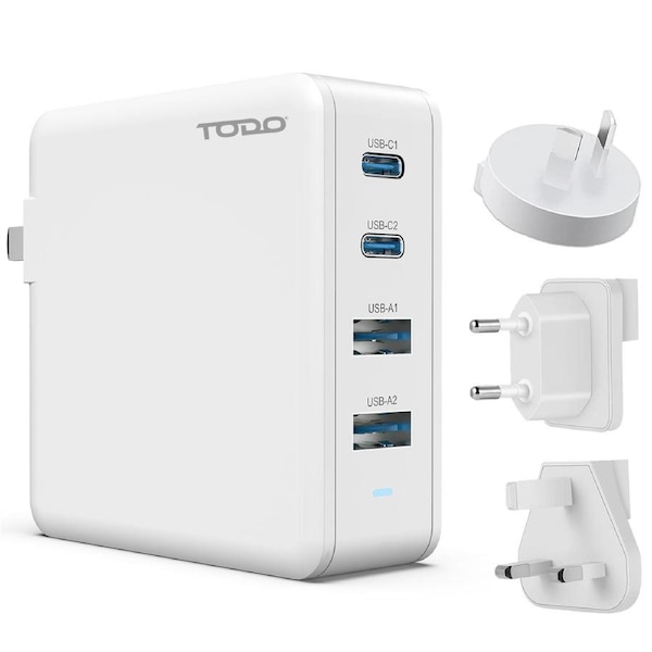TODO 100W GaN USB C Travel Charger Adaptor Universal Charging Station 4 Port 5A World Adapter